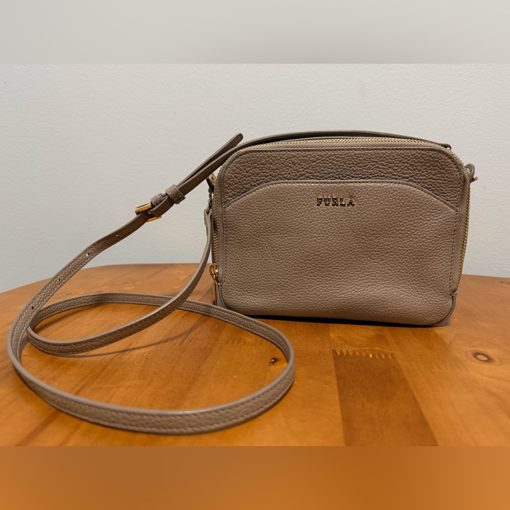 Furla Taupe Grey Leather Crossbody Bag